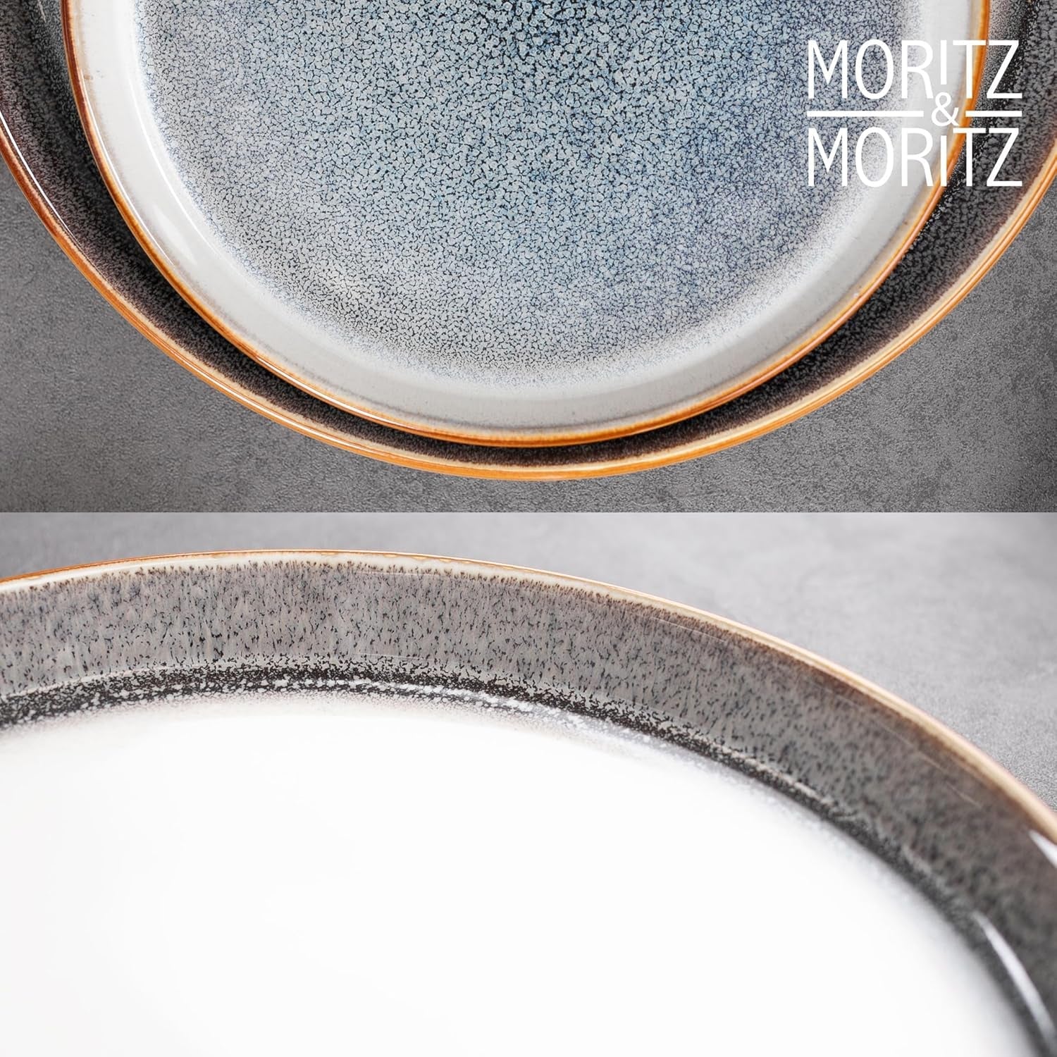Moritz & Moritz TARENTO 24-częściowy zestaw obiadowy dla 6 osób, szary - Elegancki zestaw talerzy z kamionki wysokiej jakości - Zestaw obiadowy zawiera 6 talerzy obiadowych, 6 talerzy deserowych, 6 talerzy obiadowych i 6 filiżanek