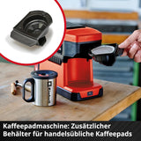 Bezprzewodowy ekspres do kawy Einhell TE-CF 18 Li-Solo Power X-Change (18 V, zbiornik na wodę 240 ml, na kawę filtrowaną i kapsułki z kawą, uchwyt do przenoszenia, w komplecie filiżanka z pokrywką, bez akumulatora)