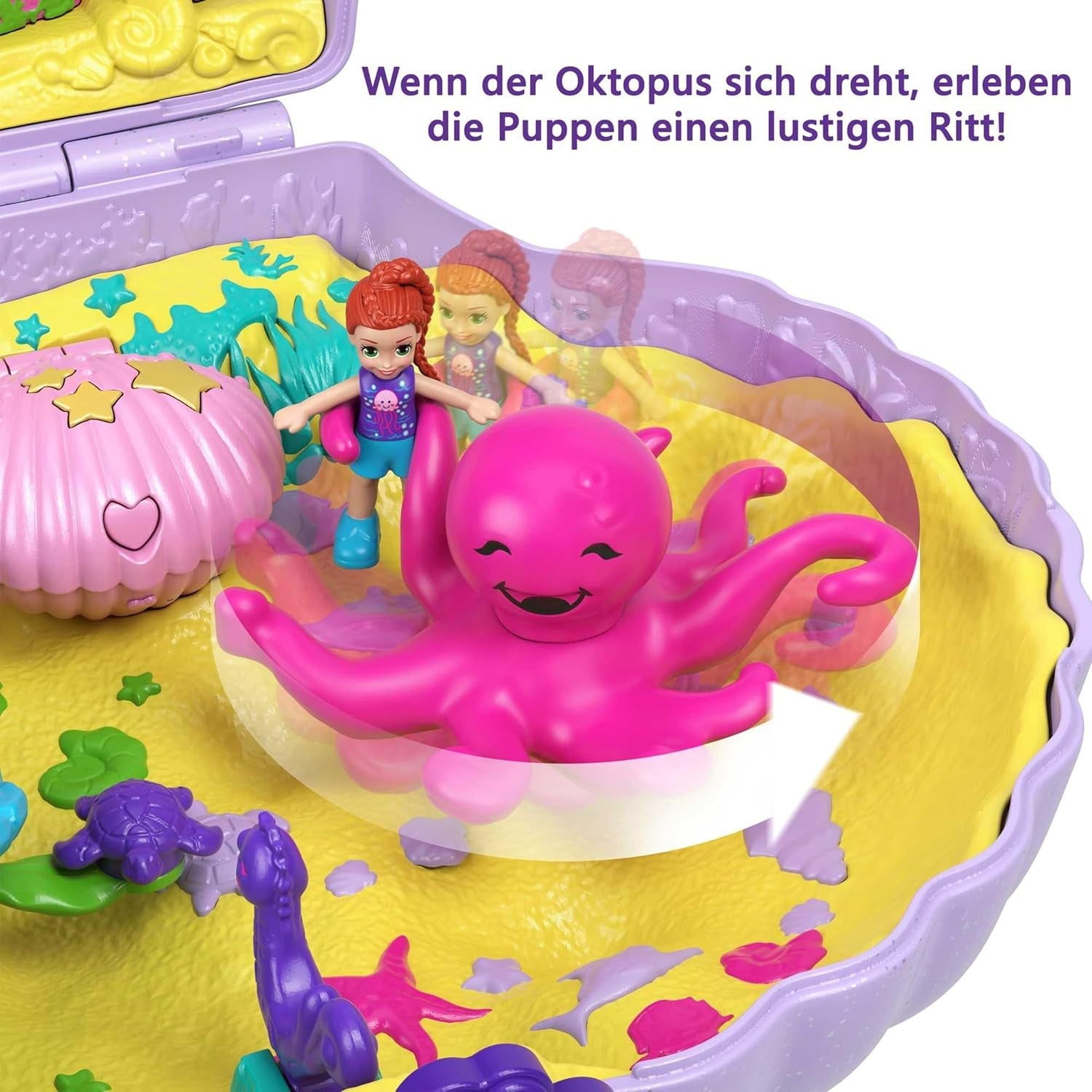Pudełko do przechowywania Polly Pocket Torba w kształcie muszli z 2 lalkami i 1 łodzią podwodną Polly Pocket Zabawka syrenka, wiek 4+ GNH11