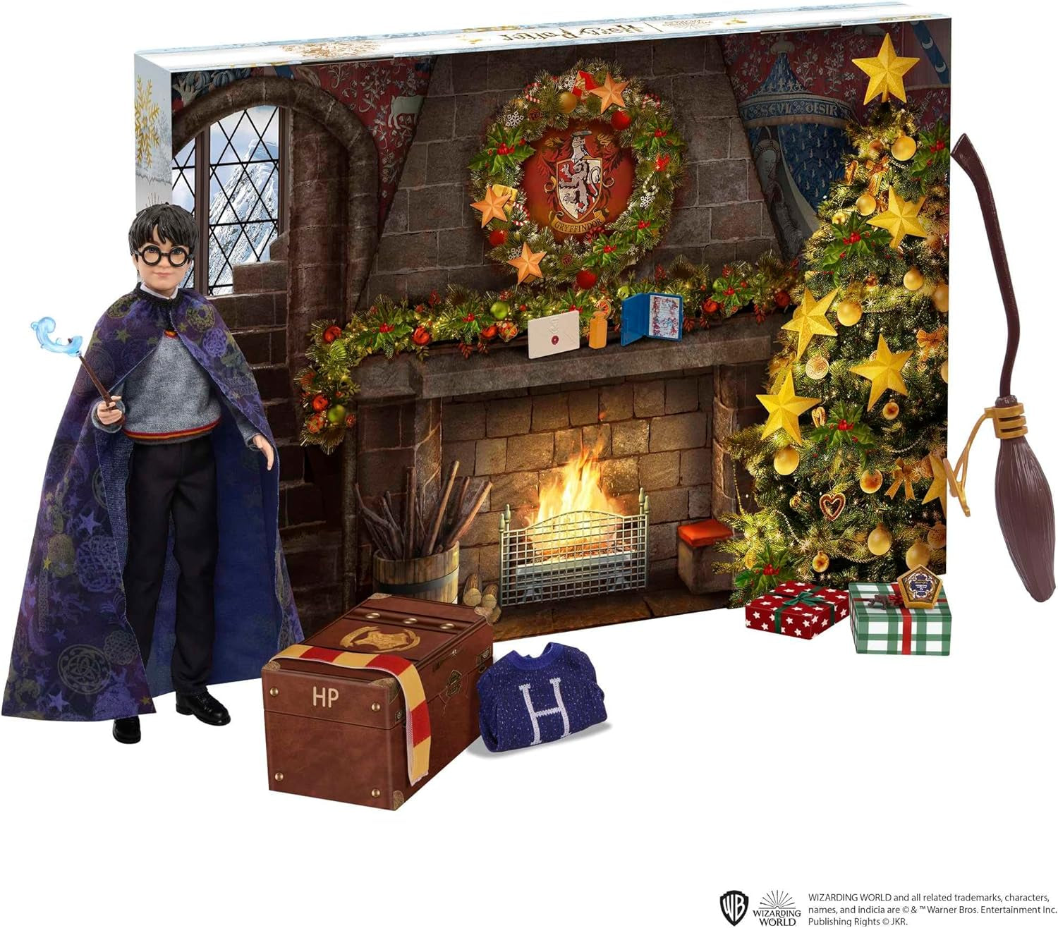 HARRY POTTER Kalendarz adwentowy Gryffindoru - 24 historie, magiczne niespodzianki, pokój wspólny w Hogwarcie, realistyczna twarz, dla fanów w wieku 6+, lalki HND80 Naty Shop