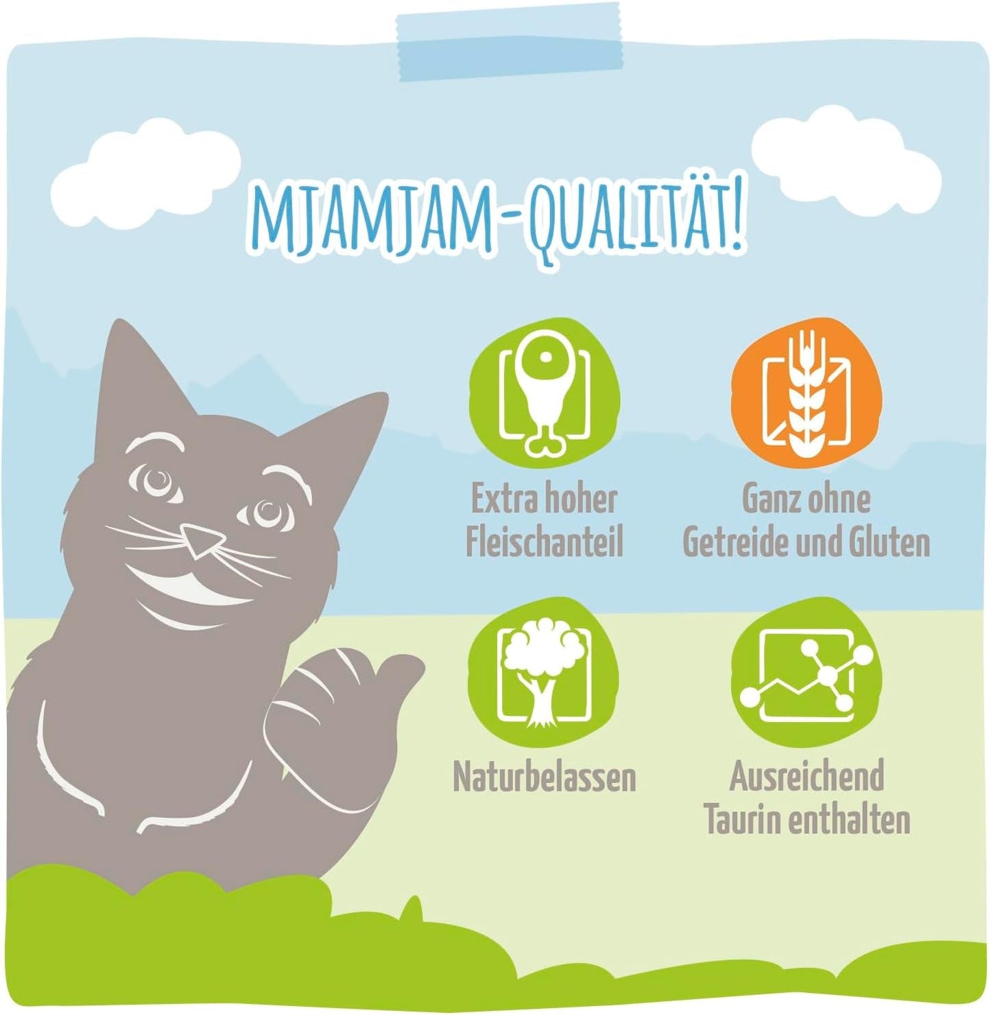 MjAMjAM - Mokra karma premium dla kotów - Delikatna kaczka i drób z pyszną marchewką, 1 opakowanie (1 x 400g), bez zbóż, z dodatkowym mięsem