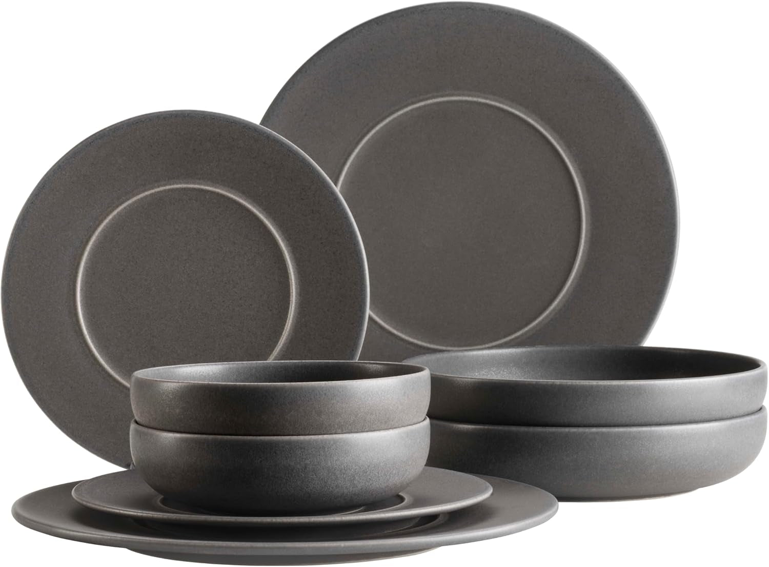 Seria MĘSER Unico, Zestaw zastawy stołowej dla 2 osób, Ponadczasowy, Elegancki, 8-częściowy ceramiczny serwis stołowy, Kamionka, Antracyt