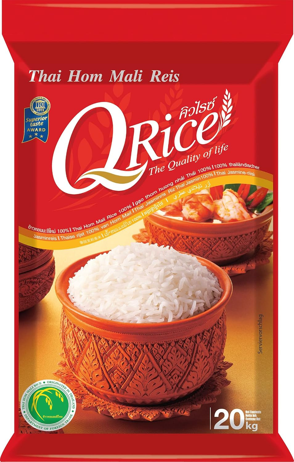 Q RYŻ | Jasmin Reis 100% Langkorn z Tajlandii | Pachnący aromatyczny mit leicht klebriger Textur | Idealny do curry, misek i dań azjatyckich 1 x 20 kg