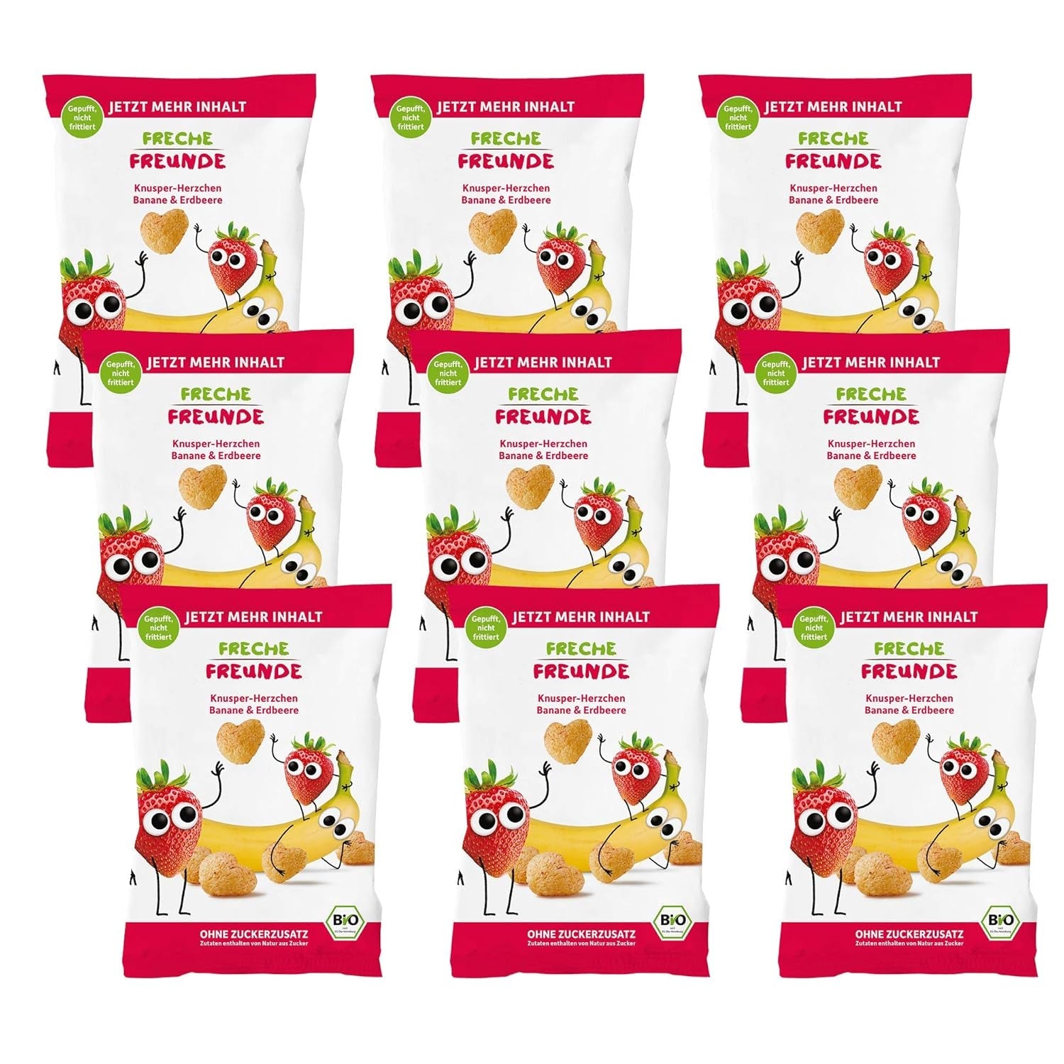 Organiczne chipsy owocowe 100% truskawkowe, liofilizowane chipsy truskawkowe, opakowanie 12 sztuk (12 x 12 g) i chrupiące serca Banan i truskawka Organiczna przekąska dla dzieci i niemowląt (9 x 30 g) 270 g
