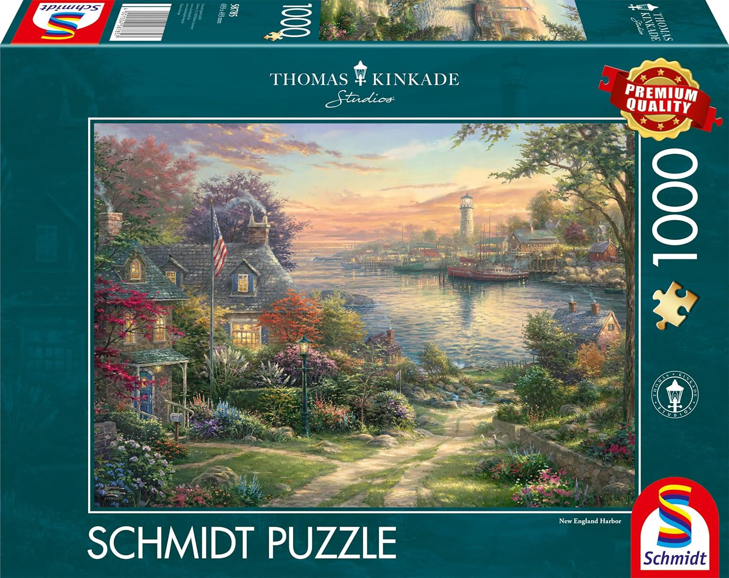 Schmidt Spiele 58785 Thomas Kinkade, New England Harbor, układanka 1000 elementów, kolorowe Puzzle Naty Shop Domyślny tytuł