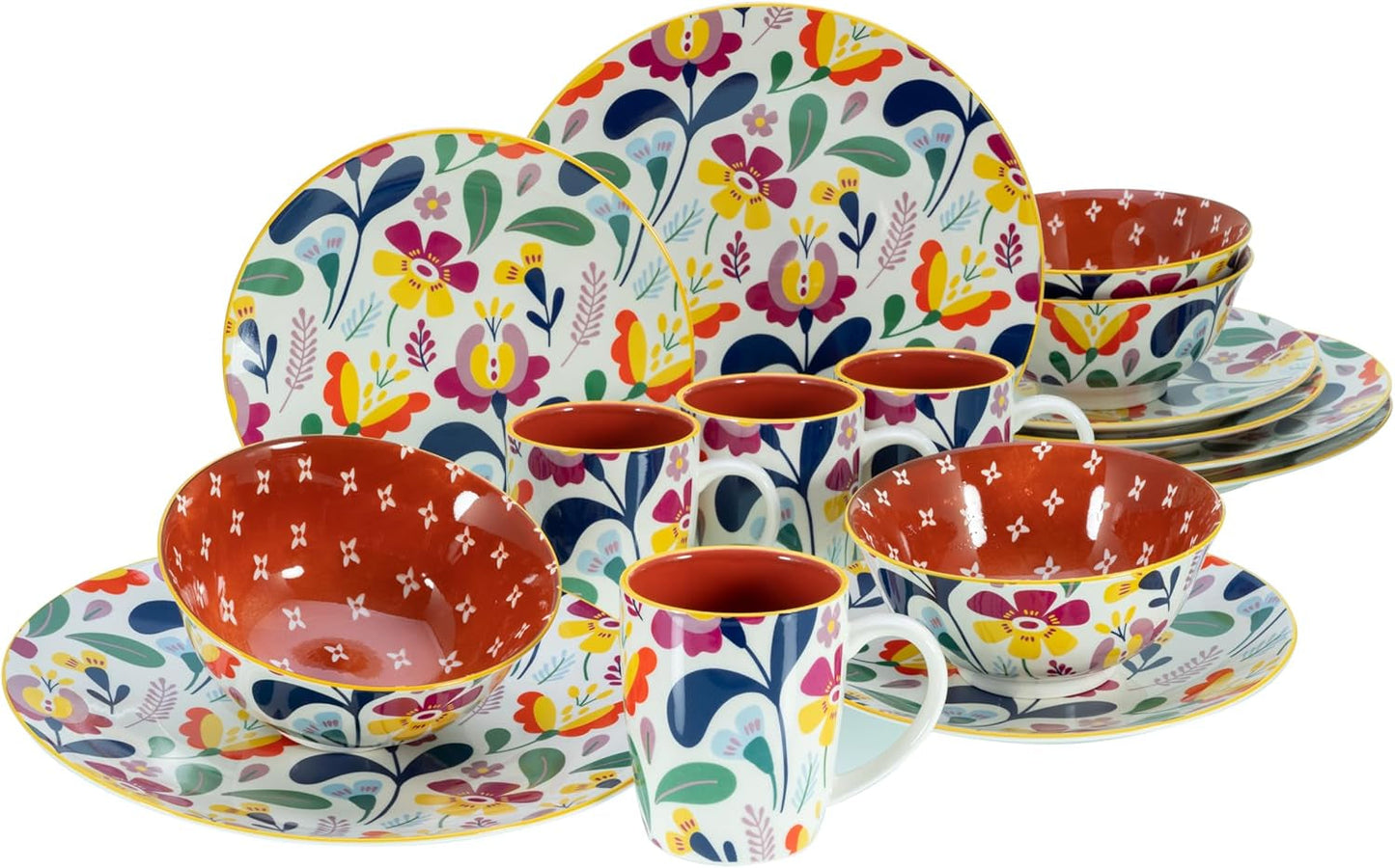 CreaTable, 17407, seria Folklore, 16-częściowy zestaw naczyń obiadowych dla 4 osób, serwis łączenia porcelany, można myć w zmywarce i używać w kuchence mikrofalowej, jakość wykonania