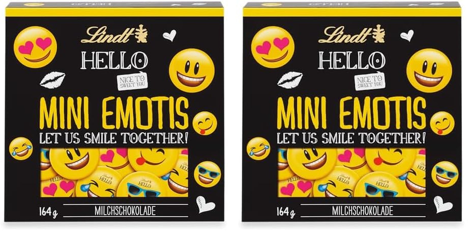 WITAJ Mini Czekoladowe Emotikony | 164 g | Około. 27 fajnych emotikonów w różnych wzorach, wykonanych z najlepszej mlecznej czekolady | Czekoladowy prezent dla dzieci | Do dekoracji (opakowanie 2 szt.)