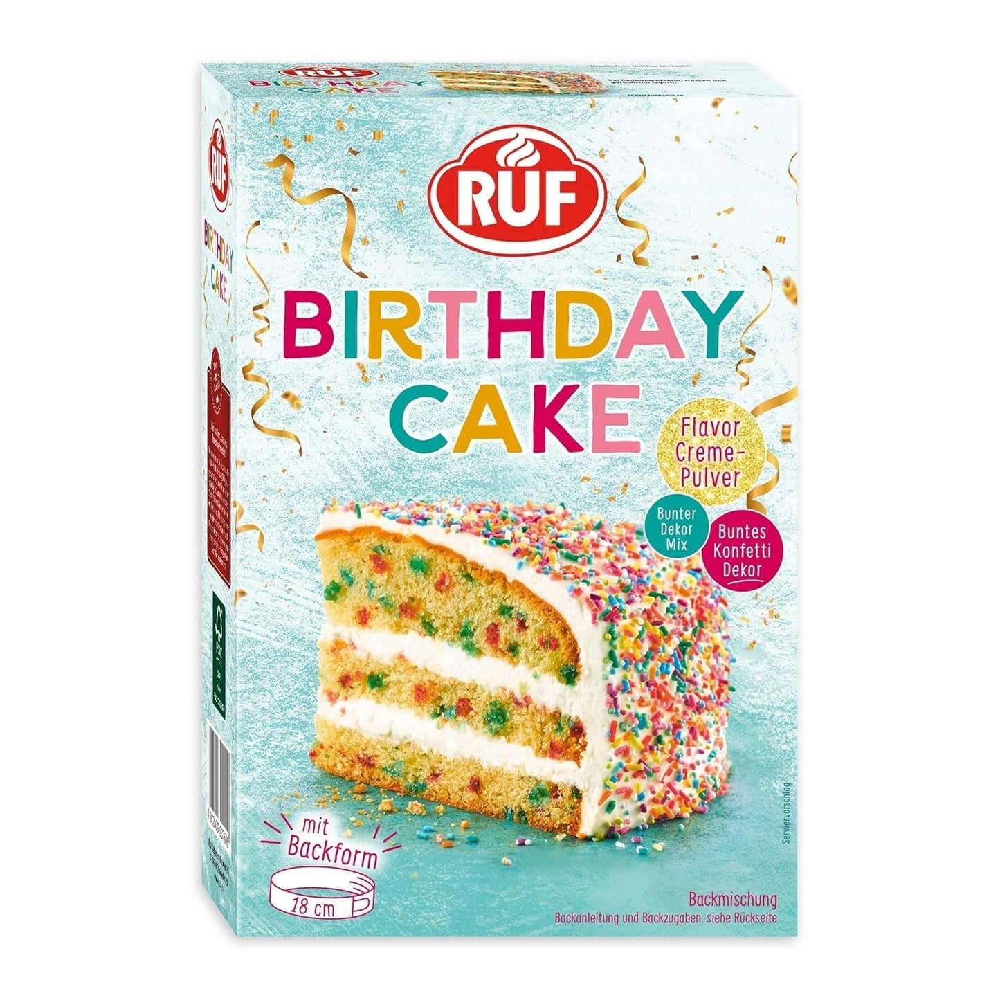Tort urodzinowy RUF, Geburtstagskuchen, Schicht-Torte Aus Rührteig Und Konfetti-Streusel, Tortencreme Und Buntem Dekor-Mix, Für Kindergeburtstag, Familienfeier, Einschulung, 1X425G Lukier i dekoracje Naty Shop 425 G (opakowanie 1Er)