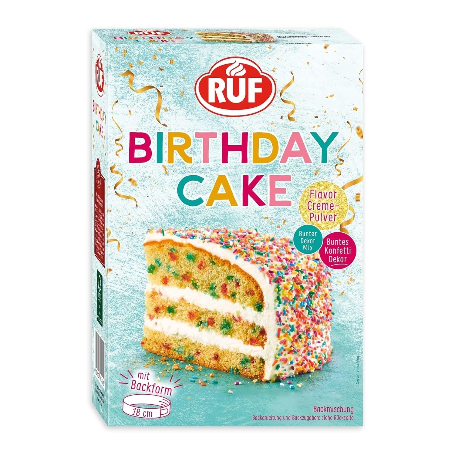 Tort urodzinowy RUF, Geburtstagskuchen, Schicht-Torte Aus Rührteig Und Konfetti-Streusel, Tortencreme Und Buntem Dekor-Mix, Für Kindergeburtstag, Familienfeier, Einschulung, 1X425G Lukier i dekoracje Naty Shop 425 G (opakowanie 1Er)