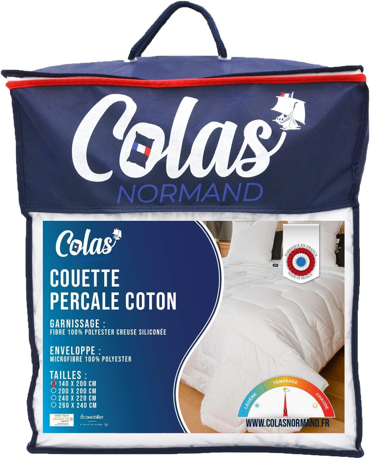 COLAS NORMAND Kołdra z bawełny perkalowej 260 x 240 cm Wysokiej jakości 100% bawełna perkalowa Miękka i wygodna Trwałe delikatne wykończenie Made in France Białe kołdry i kołdry Naty Shop 140X200 cm Umiarkowany