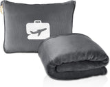 Koc podróżny i poduszka Eversnug - miękki koc samolotowy 2 w 1 z miękką kieszenią Poszewka na poduszkę, pokrowiec na torebkę i uchwyt na plecak (bordowa czerwień) Poduszki podróżne Naty Shop szary