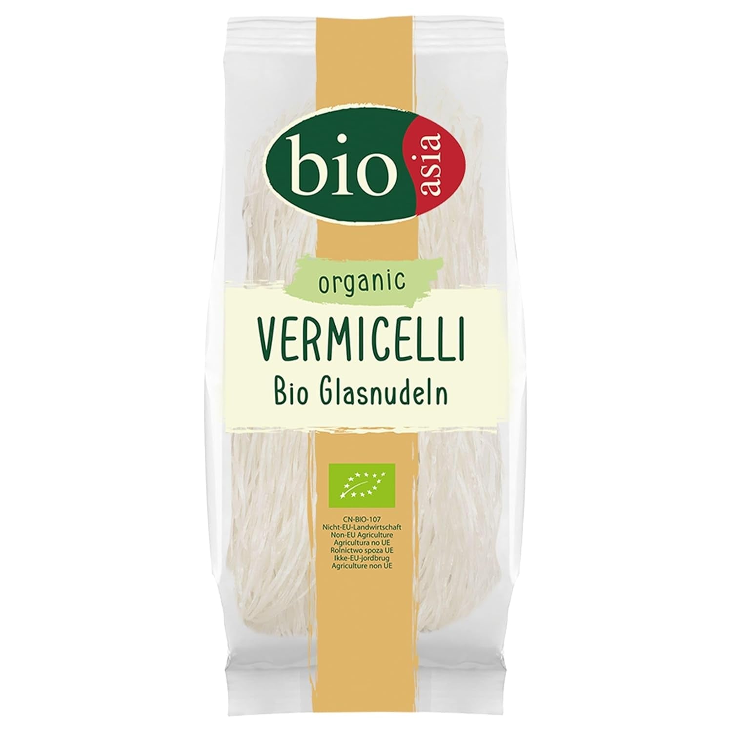Bioasia Organiczny makaron szklany - Organiczny makaron długi szklany ze skrobi grochowej - Naturalnie wegański i bezglutenowy - 1 x 100g