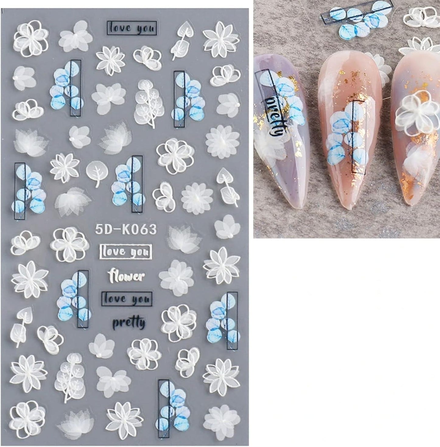 JMEOWIO 3D Nagelsticker Blume Frühlings Nail Art Naklejka Selbstklebend Nagelaufkleber 5D Stereoskopisch Sommer Bunter Blumen Dekoration Nageldesign Zubehör 4 Blatt