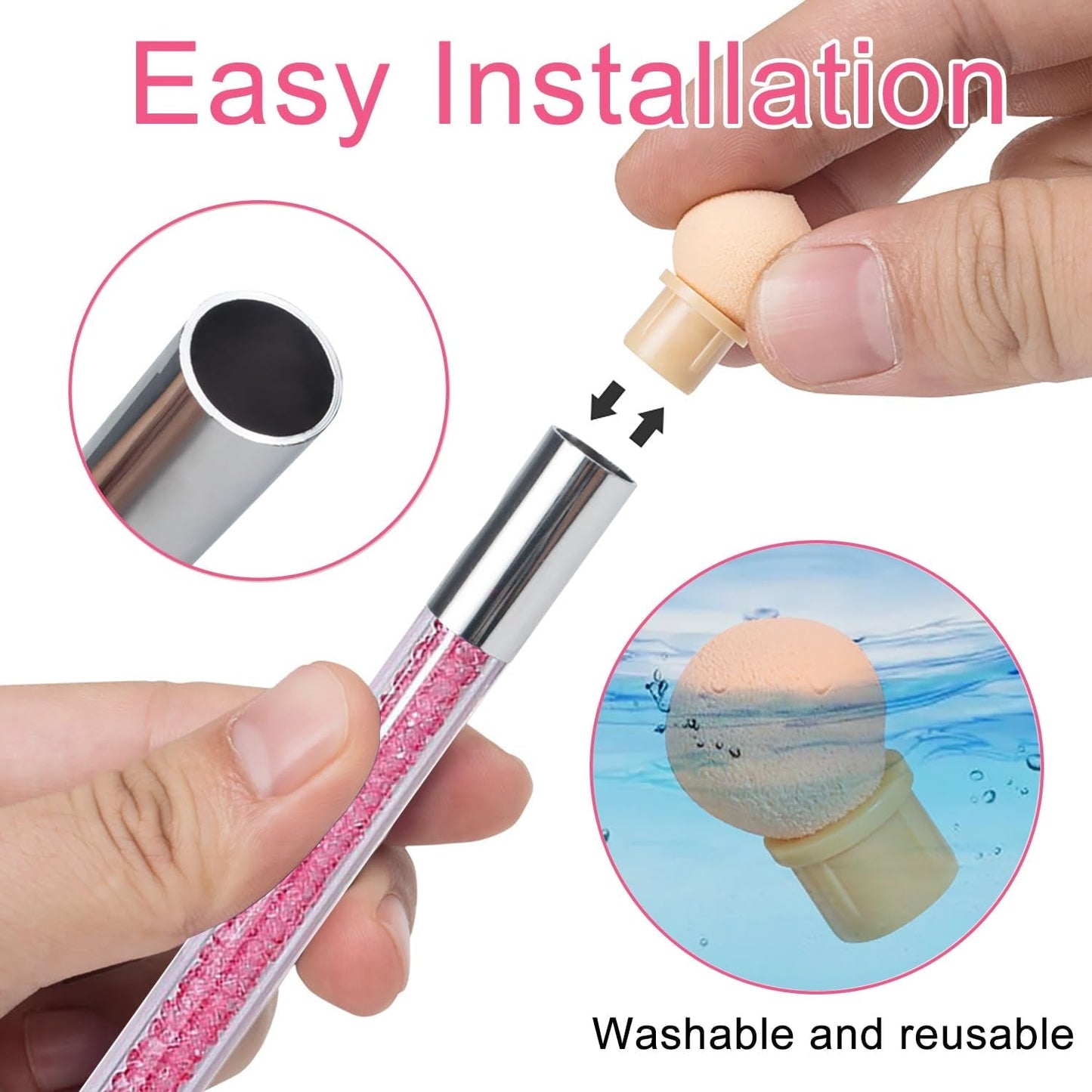 2 Stück Nail Art Rendering-Werkzeuge Doppelter Kopf, Gąbkowy aplikator z pędzelkiem Inkl 8 Ersatzköpfe, Nail Art Schwamm Und Tupfpinsel(Weiß, Rosa)