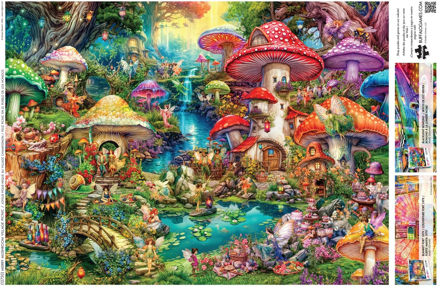 Buffalo Games - Aimee Stewart - Wesoły piknik w wiosce grzybów - 1000 elementów puzzli dla dorosłych, wymagające puzzle, idealne na wieczory z grami - gotowe puzzle o wymiarach 26,75 x 19,75 cm Naty Shop