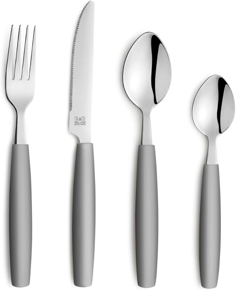 Beckmann & Rommerskirchen 2515 VALOA Zestaw Besteck dla 4 osób | 16-Teilig | olej | Spülmaschinenfest | Hochglanzpoliert | Essbesteck: 4X Messer, Gabel, Esslöffel, Kaffeelöffel Kitchen Naty Shop Grau
