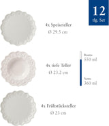 Villeroy & Boch Toy's Delight Royal Classic 12-częściowy zestaw naczyń obiadowych, można myć w zmywarce i używać w kuchence mikrofalowej, biały, talerze, zestaw naczyń obiadowych dla 4 osób, zastawa bożonarodzeniowa, zabawki, porcelana premium