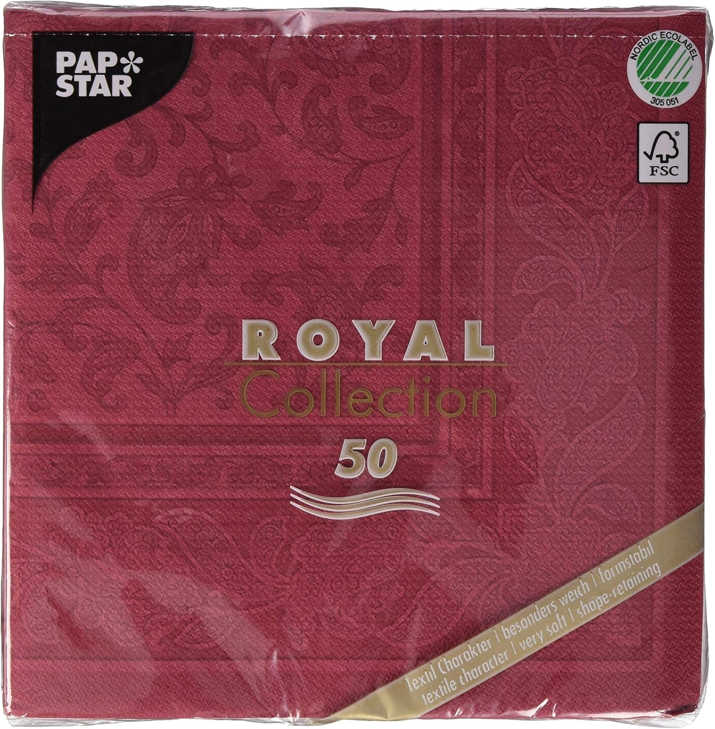 50 serwetek „Kolekcja ROYAL” 1/4 złożenia 40 cm x 40 cm Bordeaux „Ozdoby”