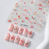 JMEOWIO 3D Nagelsticker Rosa Nail Art Naklejka Selbstklebend Nagelaufkleber 5D Stereoskopisch Kuchen Erdbeerschleife Dekoration Nageldesign Zubehör 1 Blatt