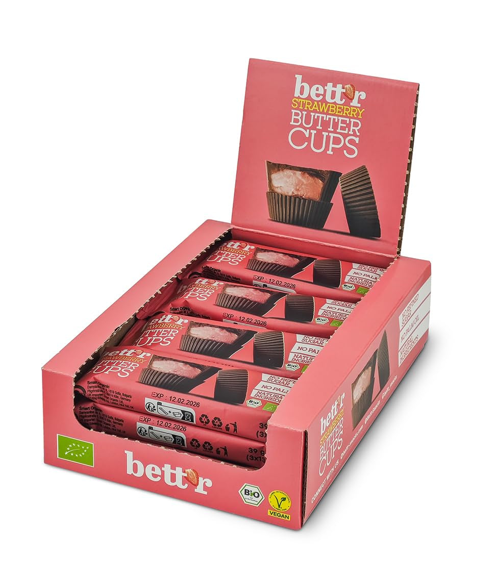 Organiczne jaskry z orzechów laskowych Bett'r Guilt Free. 100% wegańskie, bezglutenowe i bez laktozy - 12 x 39 g