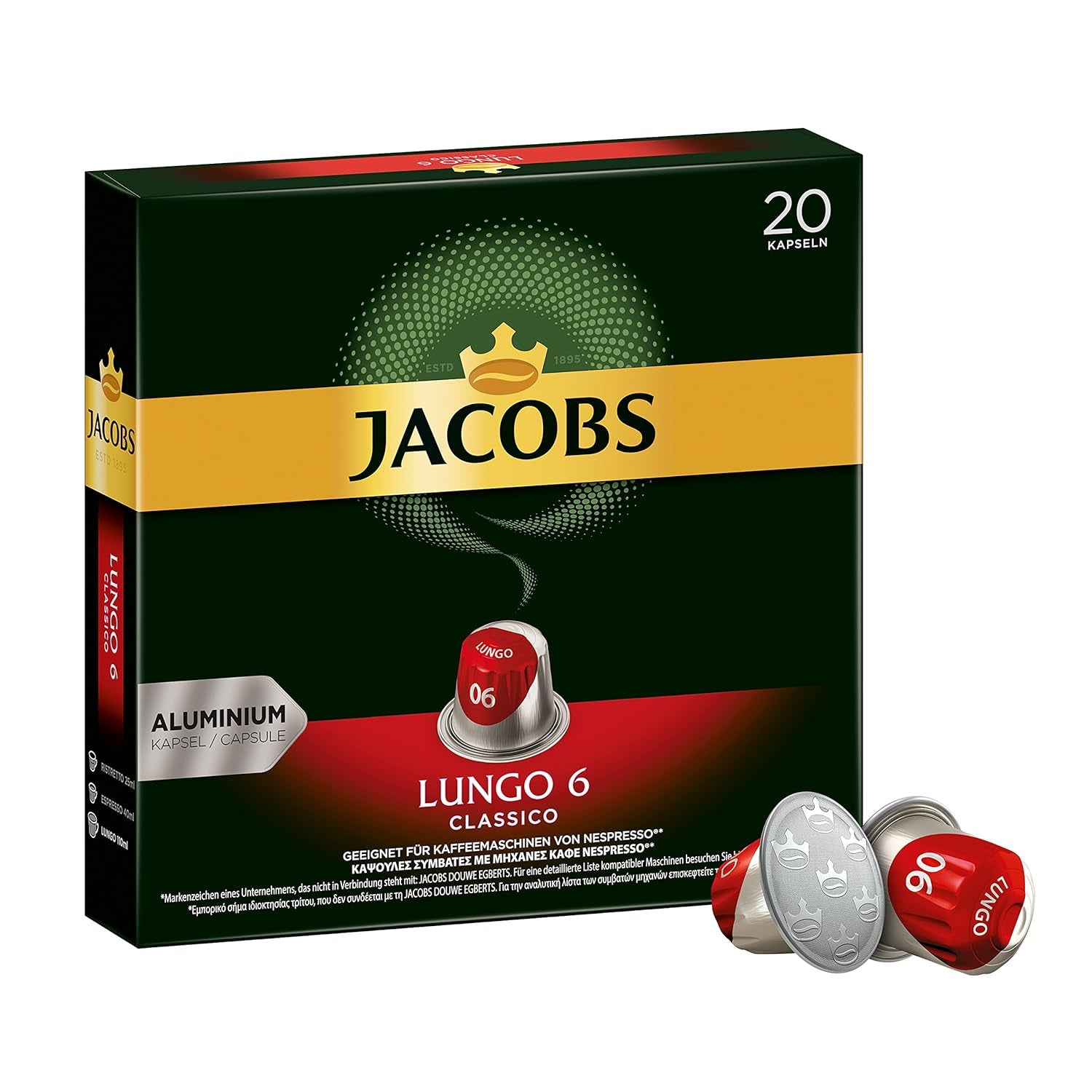 Jacobs Kaffeekapseln Guten Morgen XL Intense - 10er Pack (10 x 20 Getränke) i Kaffeekapseln Lungo Classico, Intensität 6 z 12, 20 Kapseln kompatybilnych z Nespresso®*, 10 x 20 Getränke
