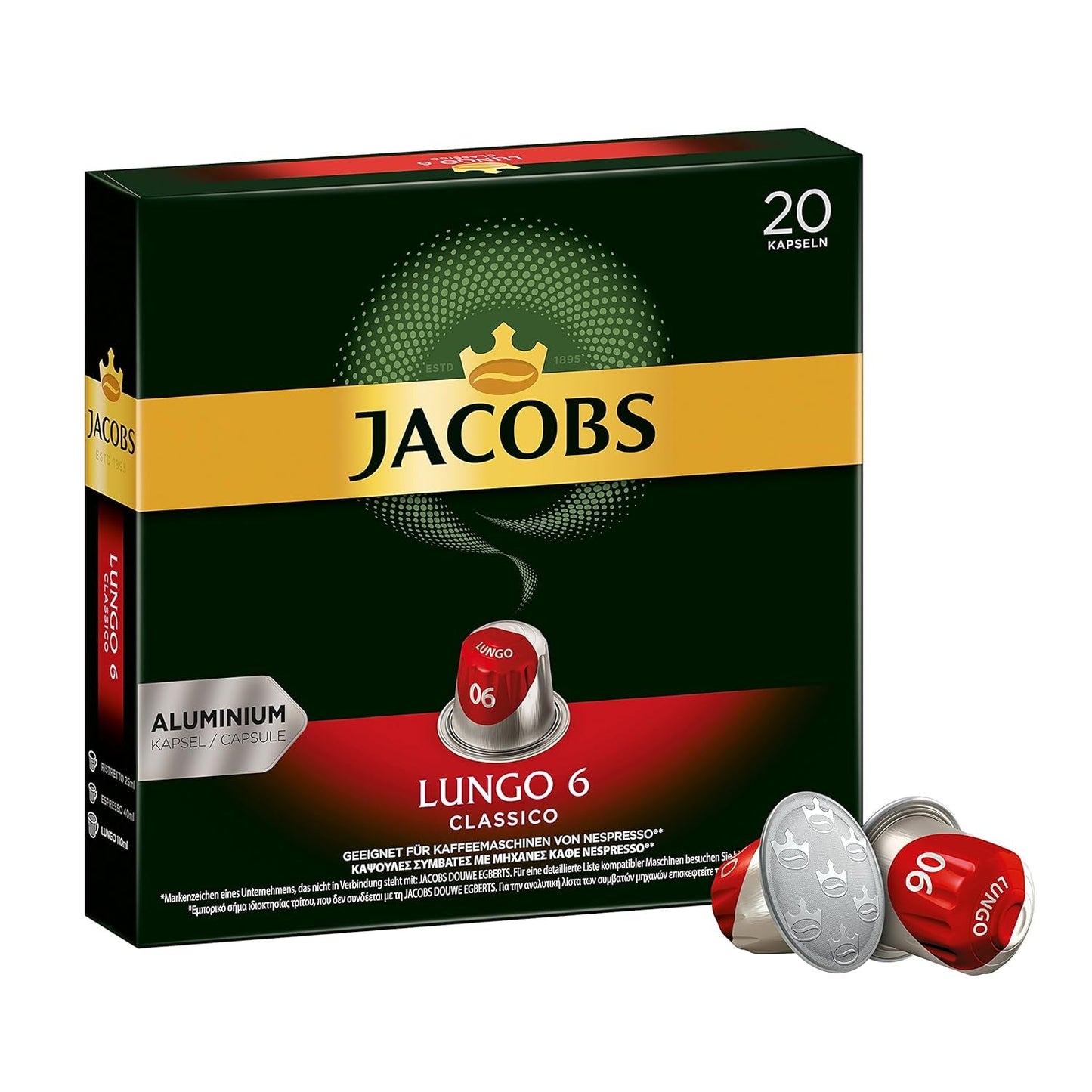 Kaffeekapseln Lungo Classico, Intensität 6 von 12, 10 x 20 Getränke & Kaffeekapseln Krönung Crema, 200 Kapseln kompatybilnych z Nespresso, 10er Pack, 10 x 20 Getränke, 1040 g