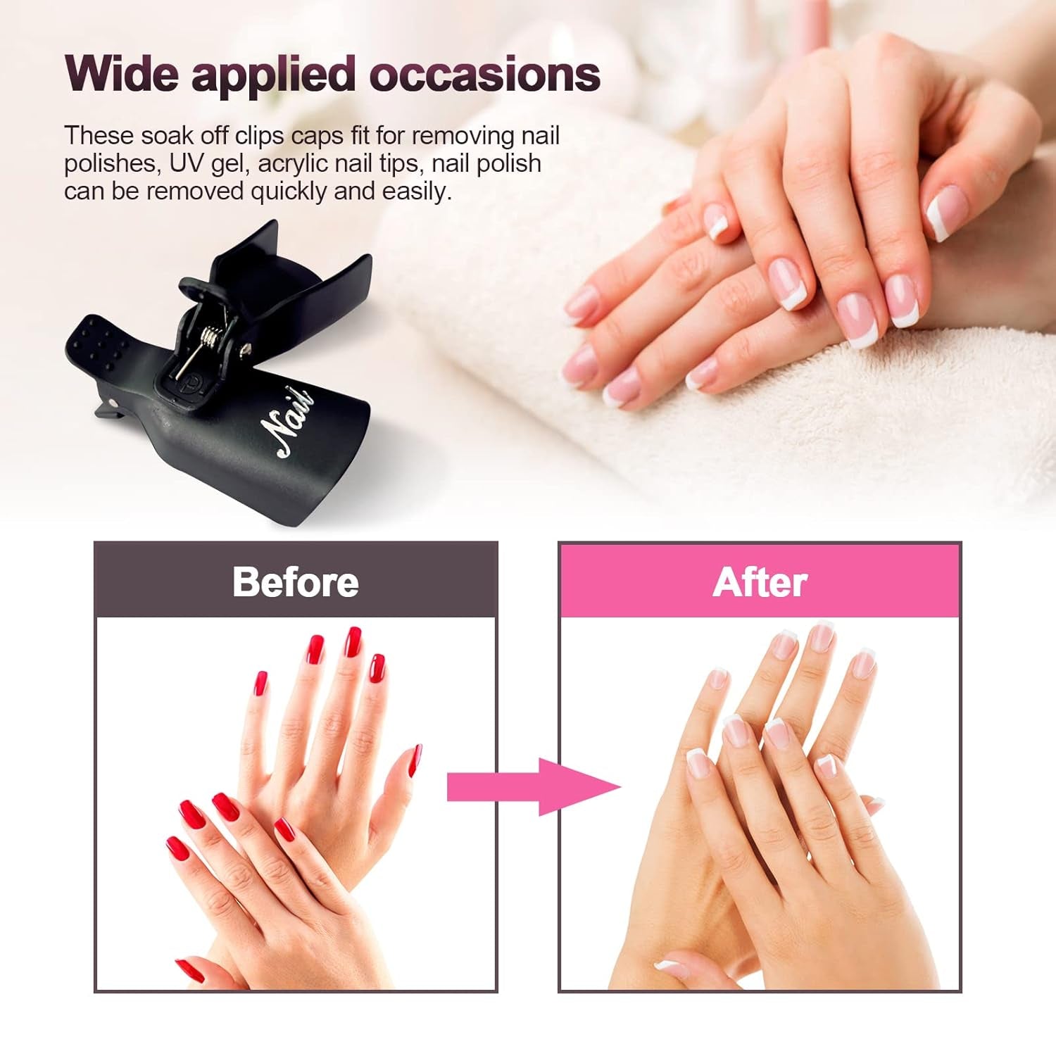 Klipsy Hanyousheng Nagellackentferner, klipsy Nagel, 10 klipsów Stück Schwarz Nagelclips, Nagel Klammer, czapki żelowe Nails Art, czapki z klipsem Soak off Żel UV Poliermittel Entferner Wrap Nail Tool