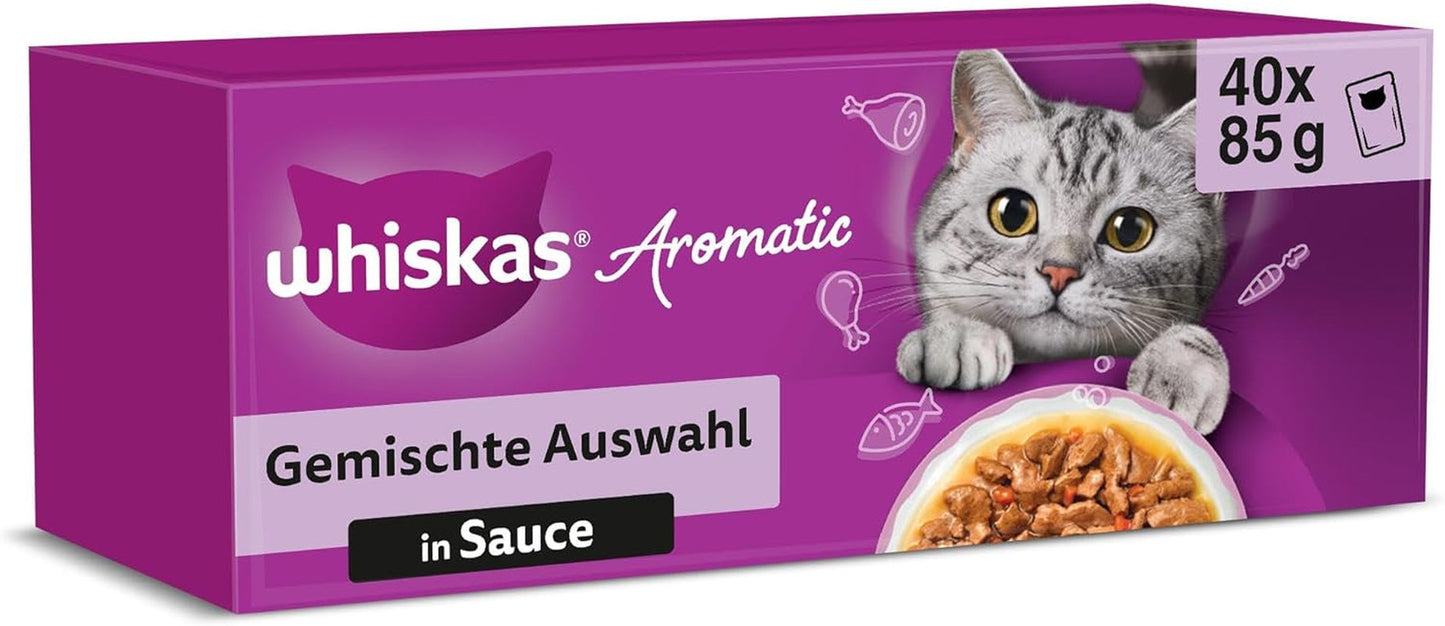 WHISKAS Mokra aromatyczna karma dla kota w sosie 40 x 85g Wybór ryb