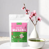 Herbata Sakura Matcha 50g - Ceremonial Grade z Japonii - Zielona herbata Premium z proszkiem z kwiatu Sakura - Pierwsze zbiory, Mielona na kamieniu, Wegańska, Bez dodatków