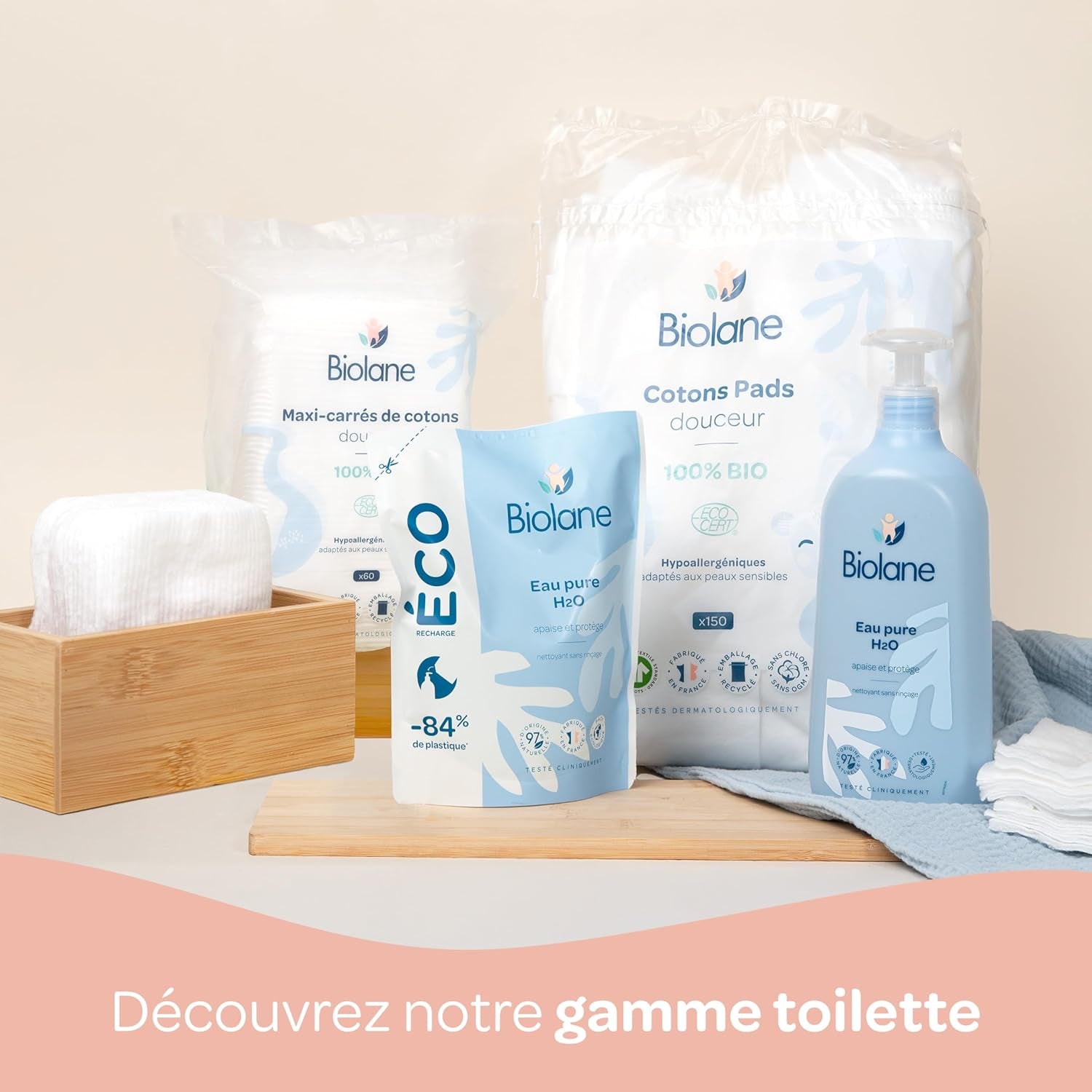 BIOLANE 12 mokrych podkładek Maxi-Squares - Niemowlęta - 100% organiczne - 720 bawełna - dla skóry wrażliwej - Przebieranki i artykuły toaletowe - od urodzenia - wyprodukowane we Francji
