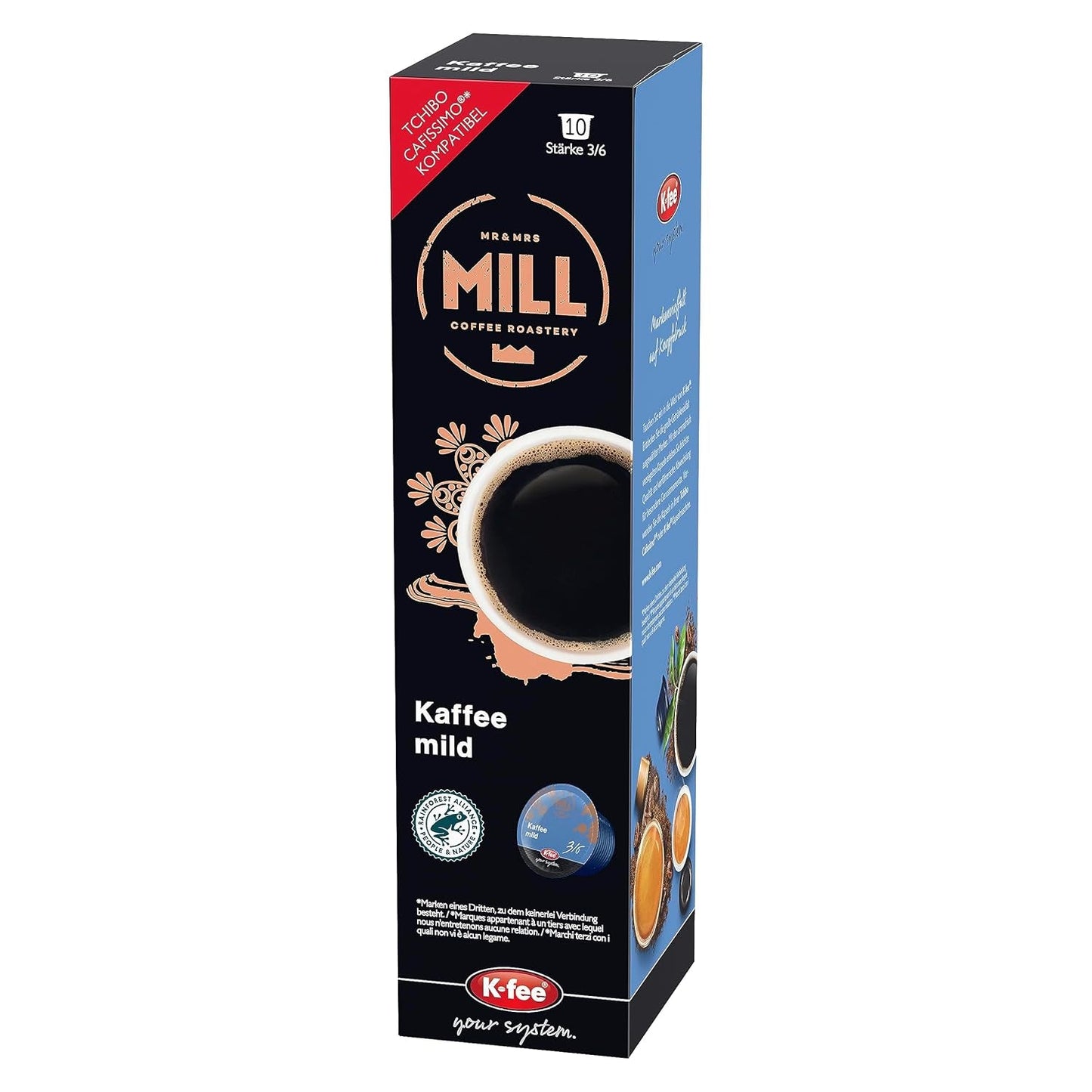 Mr & Mrs Mill Kaffee łagodna Filterkaffee, kompatybilna z K-fee i Tchibo Cafissimo*, Stärke 3/6, 120 Kaffeekapseln