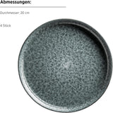 MĘSER 934110 Seria Filippa, Ceramiczny zestaw zastawy stołowej dla 4 osób, Nowoczesny kombinowany zestaw zastawy stołowej składający się z 16 sztuk; Plates, bowls and cups with reactive glaze in green and black, Stoneware, Green