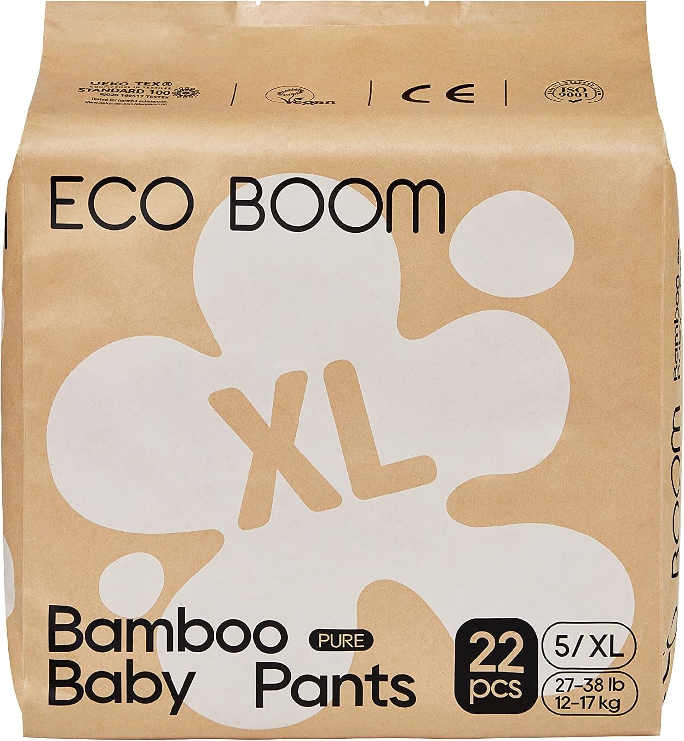 ECO BOOM Bambusowe pieluchy dla niemowląt - Rozmiar 6 (20kg), Roślinne pieluszki typu pull-up (17szt) - Premium Organic, Bezzapachowe, Przyjazne dla skóry, Super chłonne