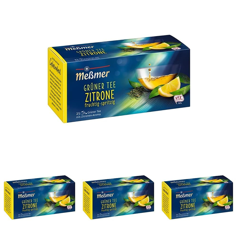 Meßmer Lemon Green Tea I 25 torebek herbaty I Wegańskie I Bezglutenowe I Bez laktozy (4 sztuki)