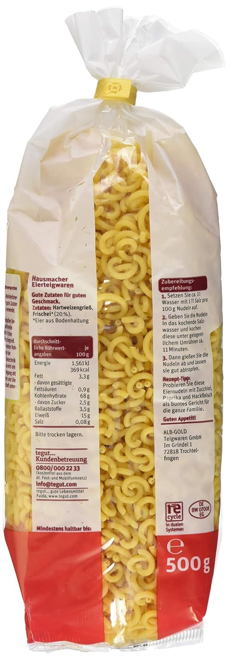 tegut... Makaron z jajkiem i spaghetti w kształcie widelca, 1 x 500 g