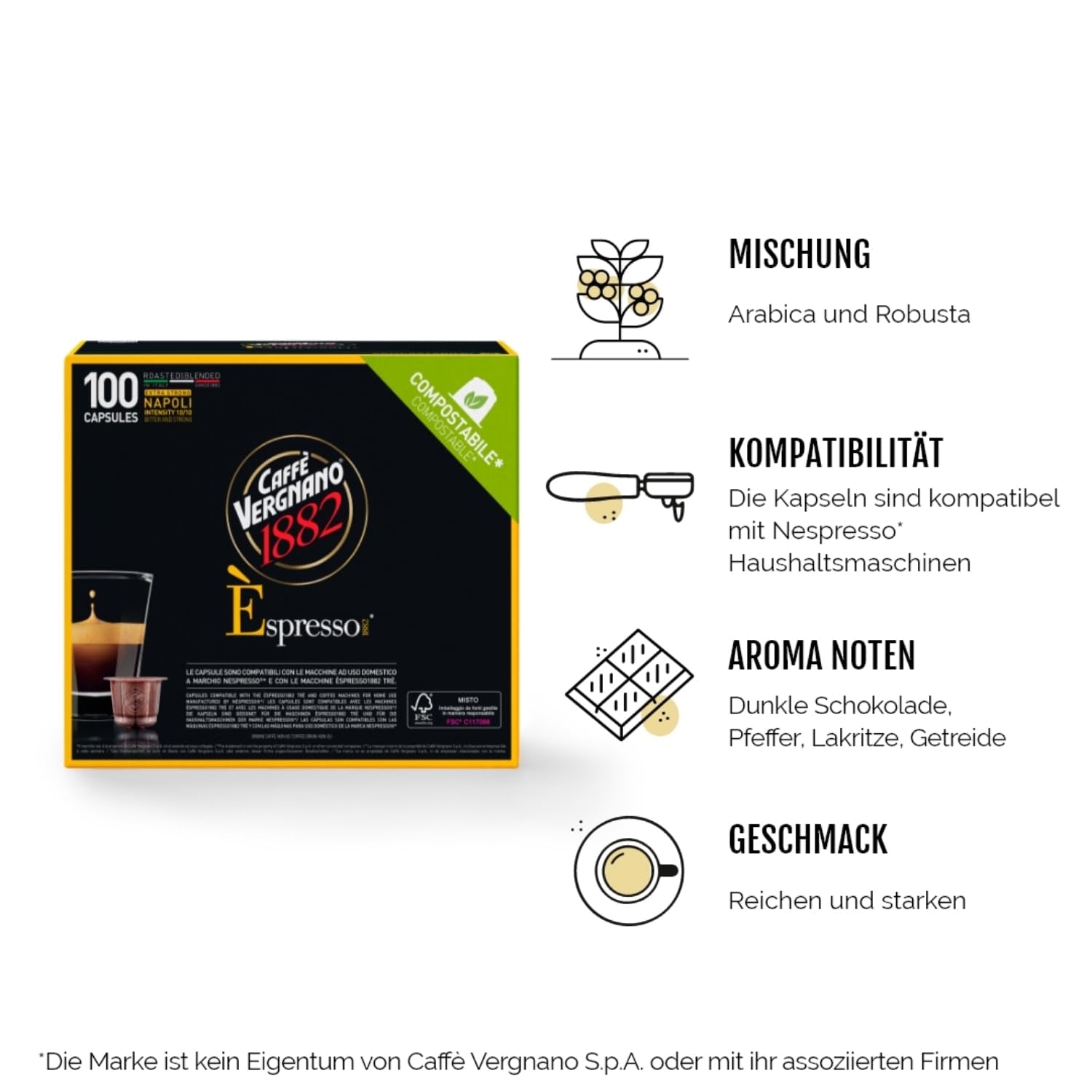 Caffè Vergnano 1882 - Èspressokompostierbare Kaffeekapseln, Kompatible Mit Nespresso, Neapol - Packung Enthält 100 Kapseln