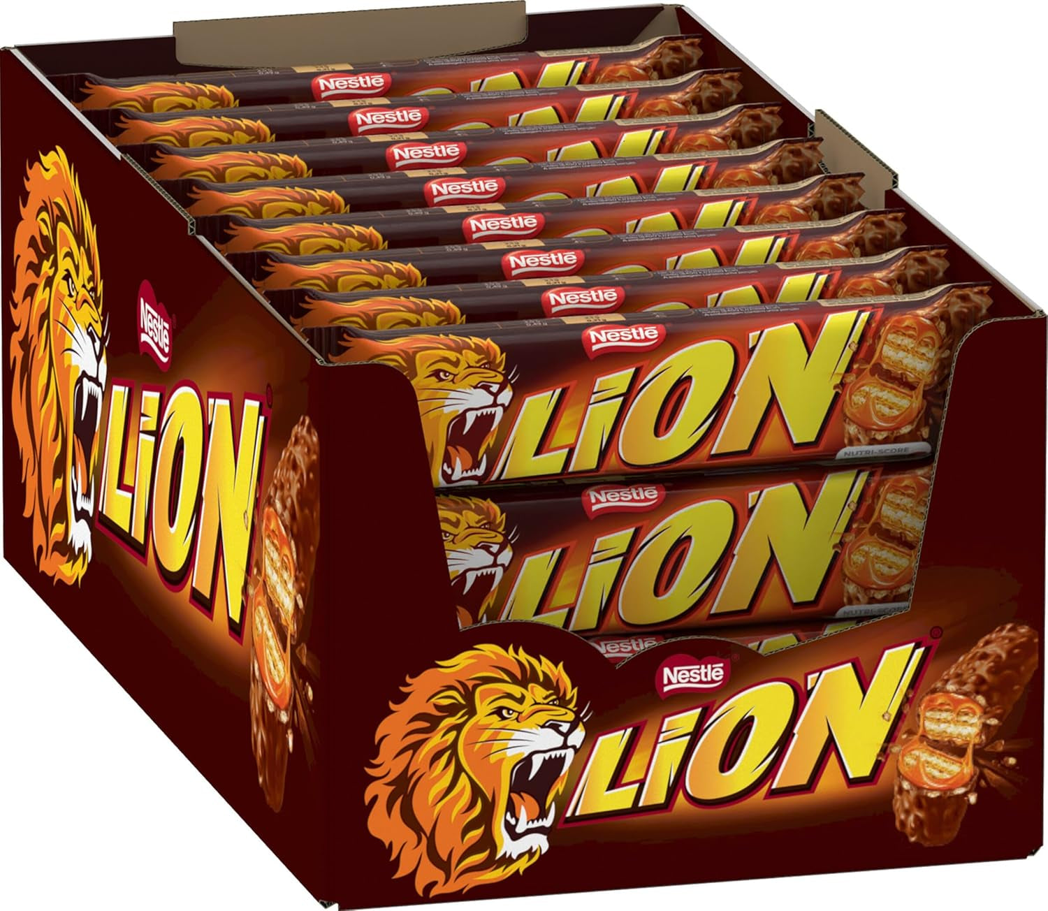 NESTLÉ LION Choco, chrupiący batonik czekoladowy z nadzieniem karmelowym i chrupiącym wafelkiem, opakowanie 24 szt. (24 x 42 g)