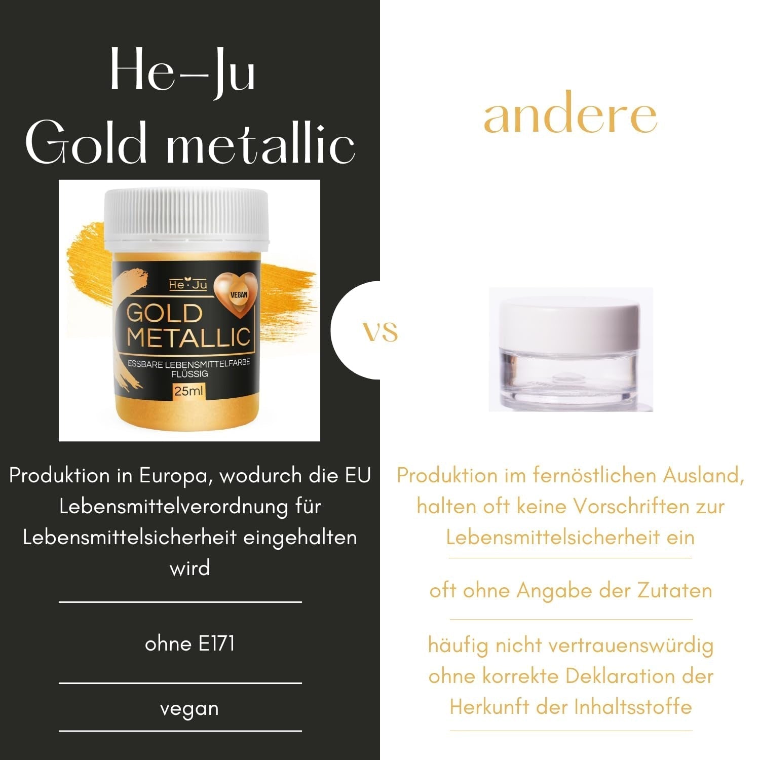 He-Ju Metallic Gold Płynny barwnik spożywczy 25ml, jadalny brokat do napojów i żywności (metaliczne złoto, 25ml)