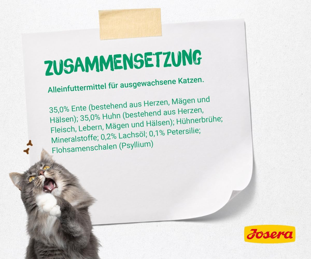 JOSERA Pasztet z kaczki i kurczaka z pietruszką (16 x 85 g) | Dorosły | Mokra karma premium dla dorosłych kotów | Pasztet z kaczki i kurczaka | Olej z łososia | Bez zbóż | Mokra karma dla kotów w świeżych saszetkach | Opakowanie 16 sztuk