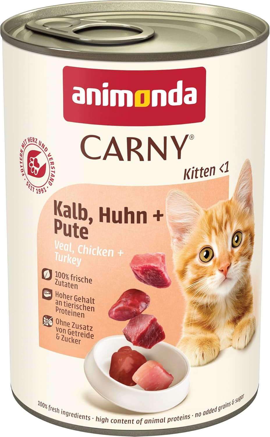 animonda Carny Katzen Nassfutter Kitten Chicken + Pute (12 x 400g), Kitten getreidefreies Katzennassfutter ohne Zucker für wachsende Kätzchen bis 1 Jahr, mit frischen Składnik