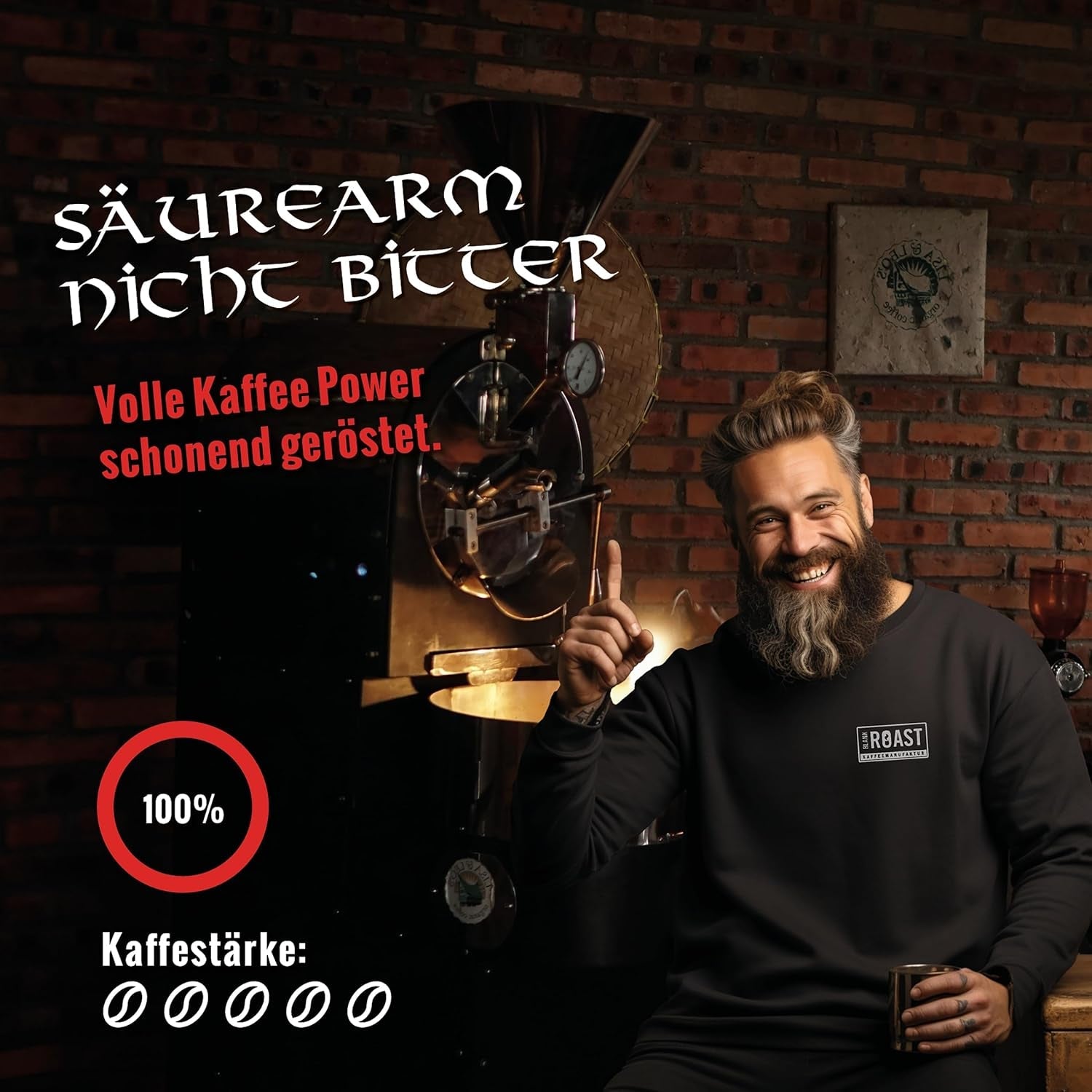 Pusta pieczeń - GUNNAR - 1kg - Cała kawa-Bohnen Extra Strong - Kräftige Robusta-Röstung - 494mg Kaffein je Tasse - Würzig & Kraftvoll mit Noten von dunkler Schokolade - Säurearm