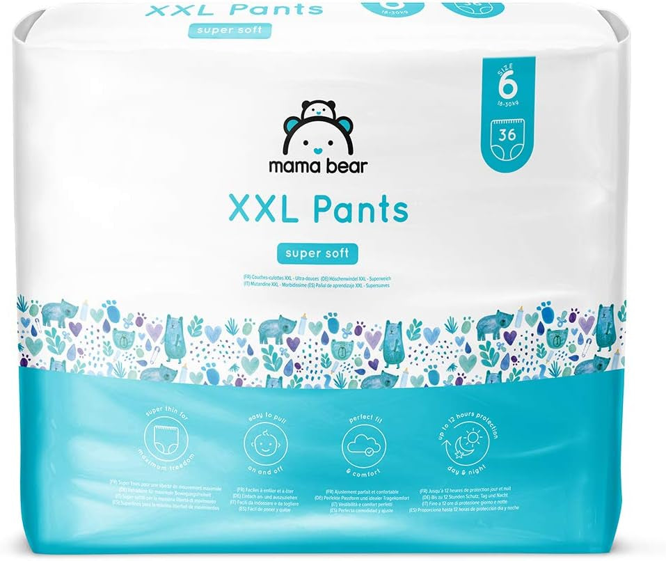Marka Amazon: pieluszki Mama Bear Pull-Up XXL, rozmiar 6 (18–30 kg), 72 sztuki (2 opakowania po 36 sztuk)