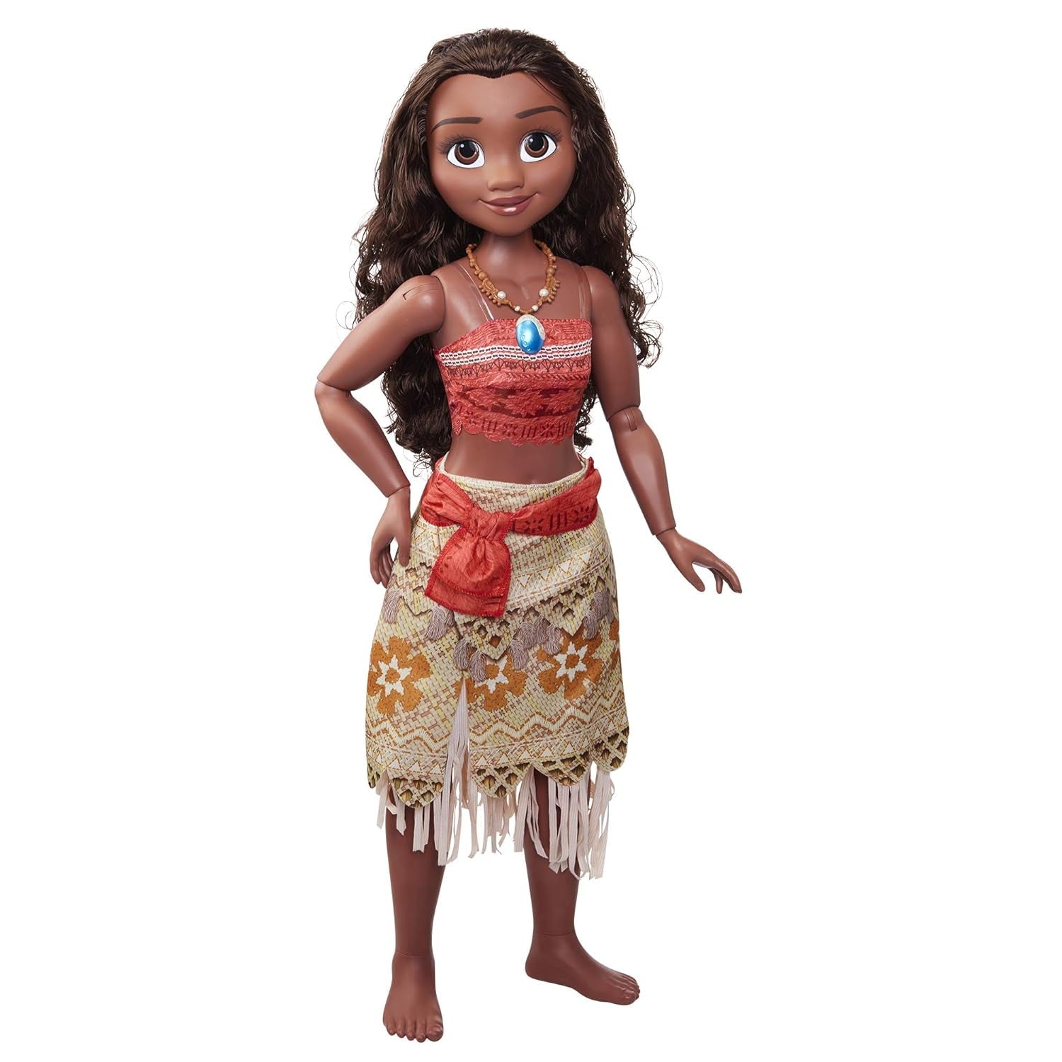 Disney Princess Moana 80 cm Lalka do zabawy marki Jakks Pacific Ruchoma lalka ze szczotką do czesania falowanych loków Sukienka inspirowana filmem Odpinany naszyjnik z wisiorkiem Lalki Naty Shop