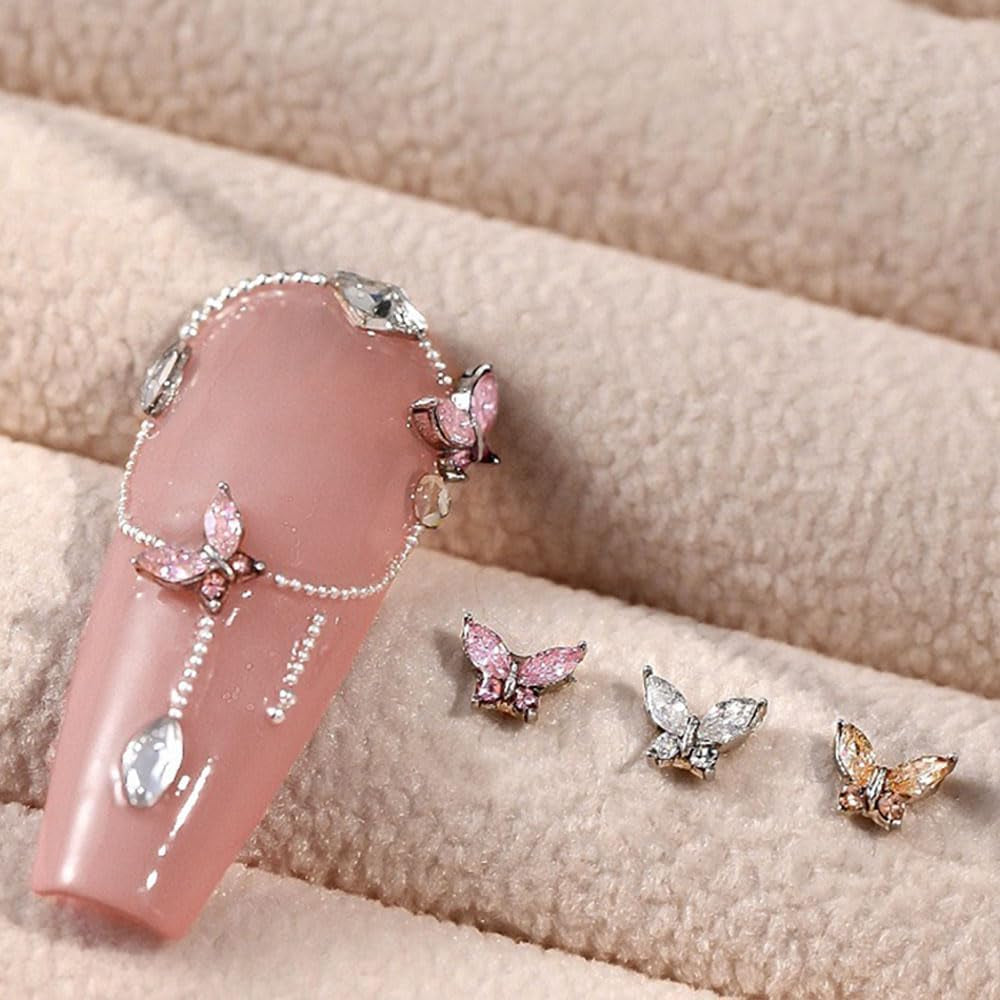 Mini motyl cyrkon breloczki do paznokci Y2K biały szampański różowy Rhinestone kryształowy breloczek motylkowy paznokcie 3D motylkowy wzór paznokci breloczki motylkowe paznokcie dekoracje zdobienie paznokci breloczki akcesoria do paznokci