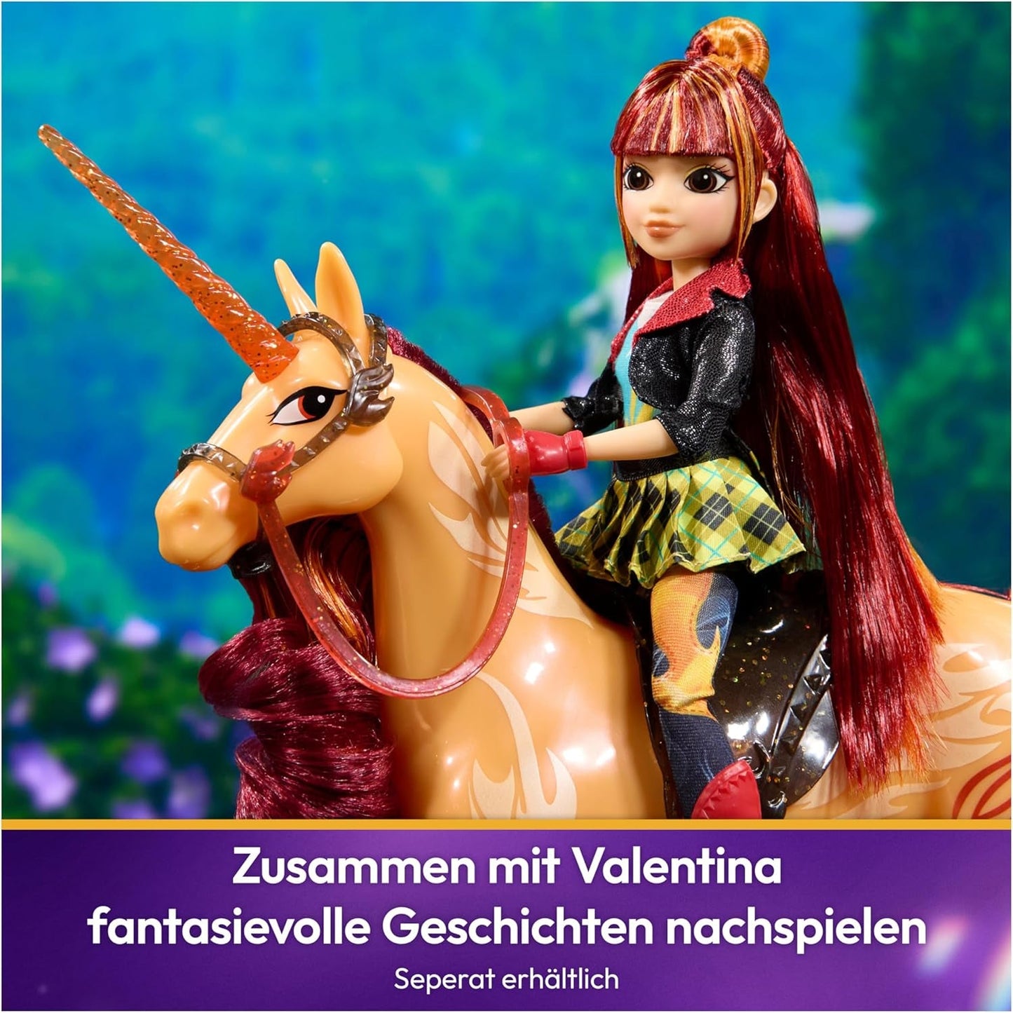 Unicorn Academy Cinder the Unicorn - oryginalny jednorożec Valentina z serialu Netflix o wysokości 28 cm, z prawdziwą grzywą i ogonem, zdejmowaną uzdą oraz siodłem i szczotką, dla dzieci od 4 roku życia