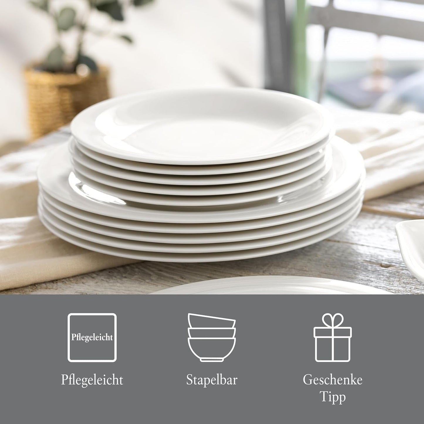 vivo - Grupa Villeroy & Boch – Niezbędny biały zestaw obiadowy 18 tlg. Weiß, Spülmaschinenfest, Mikrowellensicher, Geschirr Set für 6 Personen, Müslischalen, Speiseteller, Dessertteller, Premium Porzellan