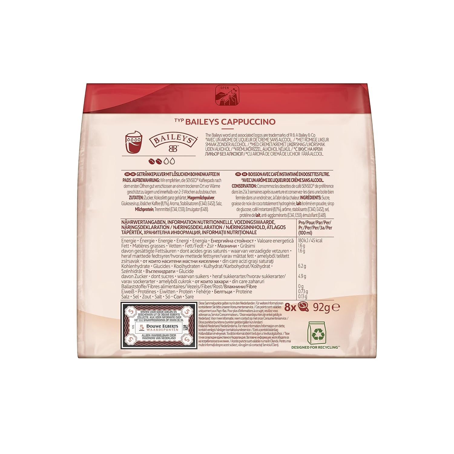Płatki Senseo Typ Cappuccino Baileys, 5 x 8 Getränke, 40 kapsułek Kaffeepads