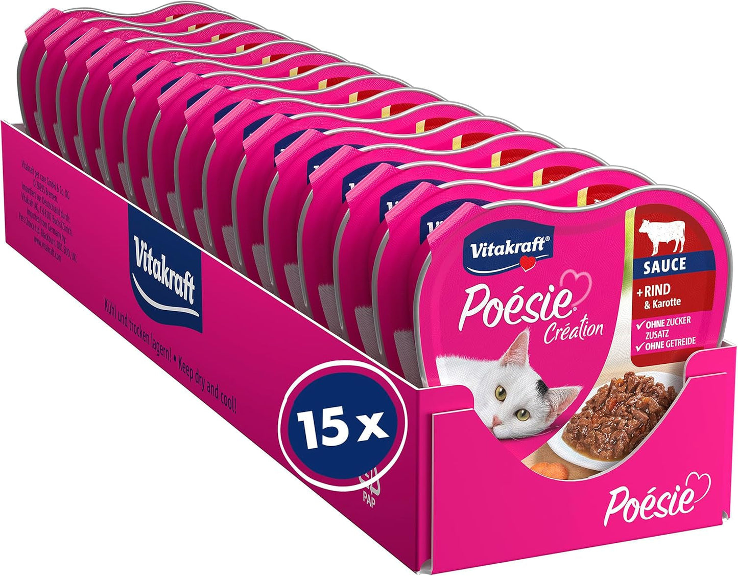 Vitakraft Poésie Création, mokra karma dla kotów, mokra karma w sosie, z wołowiną i marchewką, opakowanie zbiorcze, bez dodatku cukru i zbóż (15 x 85g)