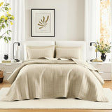Zestaw kołder Comfort Spaces Kienna, luksusowy letni koc z podwójnym ściegiem, lekka, miękka, całoroczna pościel, dopasowana poszewka na poduszkę, biały, koc na łóżko king size (264,2 x 228,6 cm), kołdry i kołdry Naty Shop w kolorze kości słoniowej, duży rozmiar