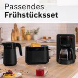 Bosch MyMoment TKA2M113 Ekspres do espresso z filtrem, szklana karafka 1,25 l, 10–15 filiżanek, funkcja utrzymywania ciepła przez 40 minut, system zapobiegający kapaniu, obrotowy uchwyt filtra, odłączany zbiornik na wodę, 1200 W, czarny matowy